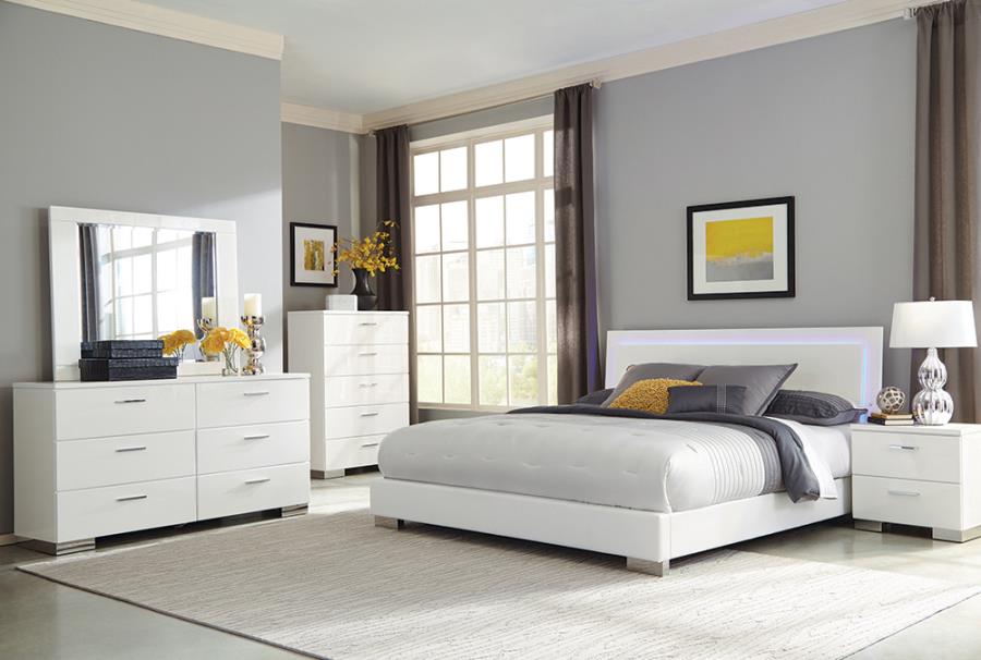 Felicity 6-piece Eastern King Bedroom Set with LED Headboard Glossy White