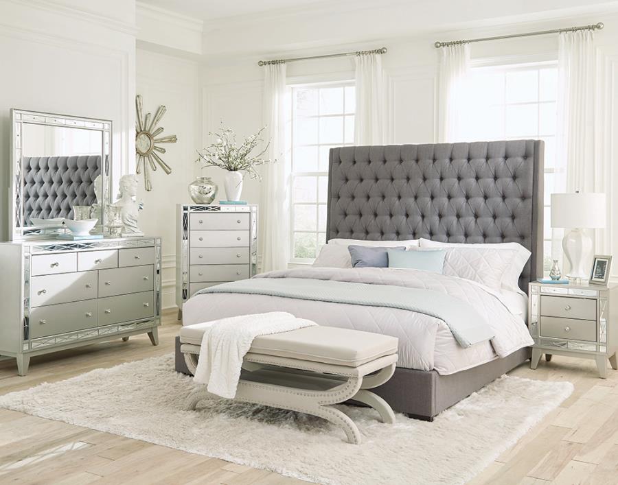 Camille 4-piece Eastern King Bedroom Set Grey and Metallic Mercury